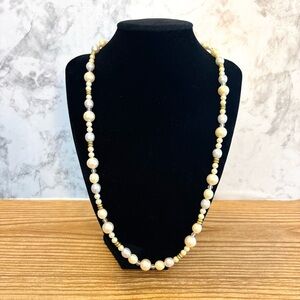 Trifari Vintage Faux Pearl Beaded Necklace Gold Tone Clasp